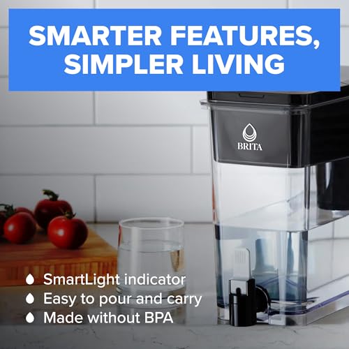 Brita Extra-Large 27-Cup Water Dispenser with BritaPlus Filter, WQA NSF/ANSI Certified, Reduces 2X Contaminants vs. Standard, Reduces Chlorine, Zinc, Copper, Mercury & More, 1 Filter Included, Black