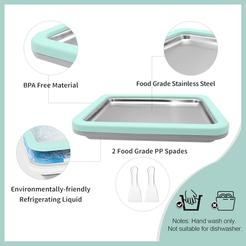 Rolled Ice Cream Maker, Instant Ice Cream Maker, Instant Gelato Pan/Roll, Homemade DIY for Fun Parent-Child Activities Families Mint Green