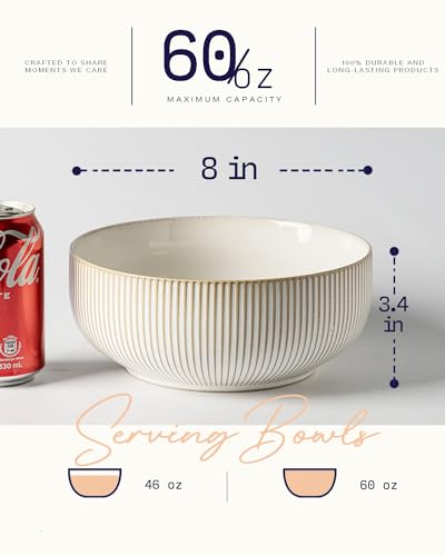 getstar Large Serving Bowls (8 inch & 60 fl oz), Ceramic Salad Bowl Set of 2, Microwave and Dishwasher Safe, Farmhouse Kitchen Decorative Bowls Set