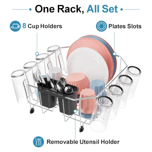 iSPECLE Small in Sink Dish Drying Rack - Stainless Steel Compact Inside Sink Dish Drainer for RV Apartment Kitchen, Rust Resistant, 11.6" W x 13.4" L, Silver