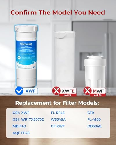 Waterdrop XWF Refrigerator Water Filter, Replacement for GE® WR17X30702, NSF 42 & 372 Certified, Compatible with GNE27, GFE26, GDE25, GSS25, PSE25 Series Refrigerators, 3 Pack (Not XWFE®)