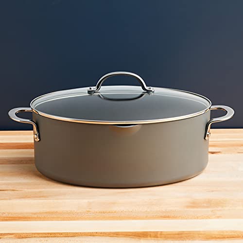 Rachael Ray Cookware, Professional Hard Anodized Nonstick Cookware Oval Pasta Stockpot and Braiser, 8-Quart, Gray