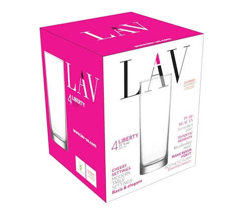 LAV Highball Glasses Set of 4 | Lead-Free Elegant Tall Glass, Tom Collins, Bar Beverage Glassware for Water, Mojito, Iced Coffee, Juice, Cocktail, Mixed Drinks, Restaurant, Drinking Cups | 12.2 oz