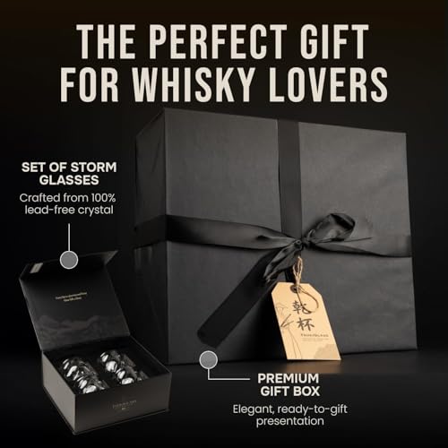 TSUKIGLASS® Storm Japanese Crystal Whiskey Glasses Set of 2 – Old Fashioned Rocks Tumblers, 10oz Lead-Free Crystal, Gift Ready Box for Bourbon, Father's Day Present for Men, Scotch & Cocktails
