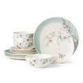 Oneida Dinnerware Set, Botanica 12-Piece Dinnerware Set, Service For 4, Porcelain Material, Dishwasher And Microwave Safe, Bowls, Plates And Bowls, Dinner Dishes, Plates, Home (Green, 12 Piece)