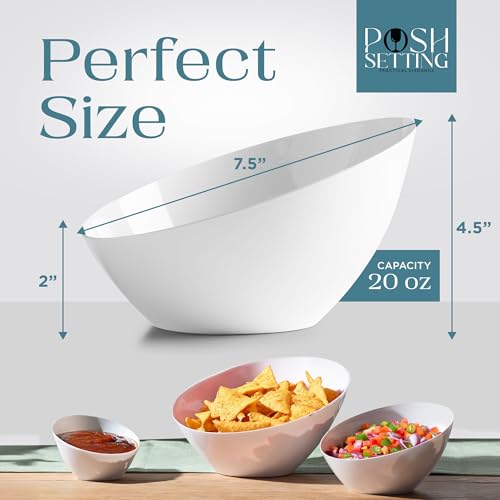 Posh Setting - White Plastic Serving Bowls for Party Angled Bowls Disposable Chip Bowls Candy Bowls for Party Table Salad and Fruit Bowls for Wedding Serving Bowls-White, 20 OZ, 5 Pack