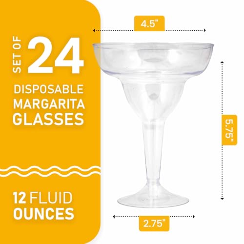Stock Your Home Clear Plastic Margarita Glasses Disposable (Set of 24) Decorations for Cinco de Mayo Parties, Cocktail Cups for Tropical Party Supplies - Large 12 oz Hurricane Glasses