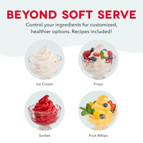 Dash Soft Serve Ice Cream Maker | Frozen Yogurt, Sorbet, and Gelato - Countertop Ice Cream Machine for Home with Freezer Bowl, Ingredient Chute, & Dispensing Lever - Includes 4 Serving Bowls & Spoons
