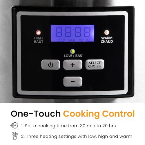 Sunvivi 6 Quarts Programmable Slow Cooker with Reusable Silicone Liners, Digital Timer, Adjustable Temp, Dishwasher Safe Divider Insert, Non-Stick Ceramic Pot & Glass Lid, Stainless Steel, Sliver