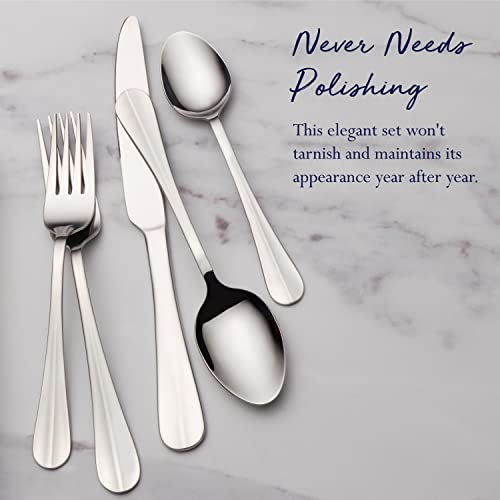 Pfaltzgraff Simplicity 53-Piece Flatware Set, 18/0 Stainless Steel Silverware Set for 8 with Serving Utensils, Classic Dining Cutlery for Everyday Use and Entertaining