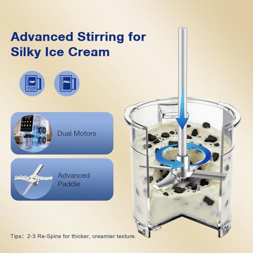 H-Duka 10-in-1 Ice Cream Maker Machine, 800W Frozen Treat Maker for Silky Gelato, Sorbet&Slushies, One-Touch Mix-In & Re-Spin for Creamy Texture, Keto & Vegan, Includes 3 Cups & Recipe Guide, Black