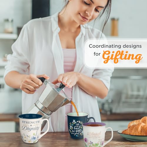 Christian Art Gifts Large Ceramic Inspirational Scripture Coffee & Tea Mug for Women: Blessed Encouraging Rose Gold Bible Verse, Novelty Drinkware for Home & Kitchen, Multicolor Purple Floral, 14 oz.