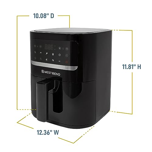 West Bend Compact Air Fryer 5-Quart Capacity with Digital Controls LCD Display and 10 Cooking Presets with Shake Reminder, Nonstick Frying Basket, 1500-Watts, Black