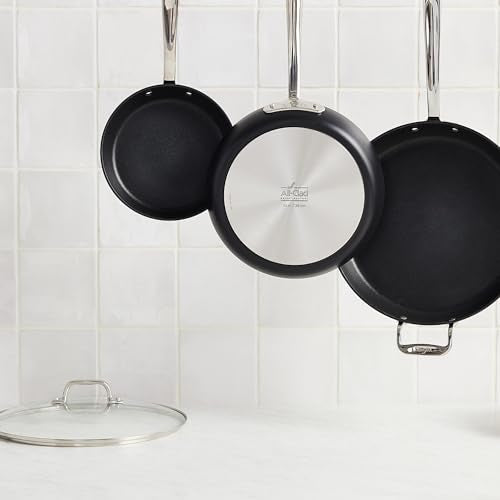 All-Clad HA1 Expert Hard Anodized NonstickFrying Pans Skillets Set with Lids (8", 10" & 12") Dishwasher-Safe, Oven-Safe Up to 500°F Compatible with All Stovetops (Gas, Electric & Induction) - Black