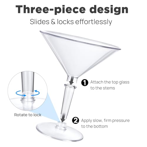 Unbreakable Giant Martini Glasses set of 2, 48 oz Plastic Cocktail Glasses, Jumbo, Reusable, BPA Free, Detachable, Perfect for Picnic, Beach & Patio Party, Appetizers, Birthday, Wedding and All Events