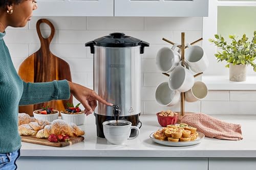 BLACK+DECKER 40 Cup Coffee Urn, Fast Brewing, Aluminum, Keep Warm Function, Heat Resistant Handles, Indicator Light
