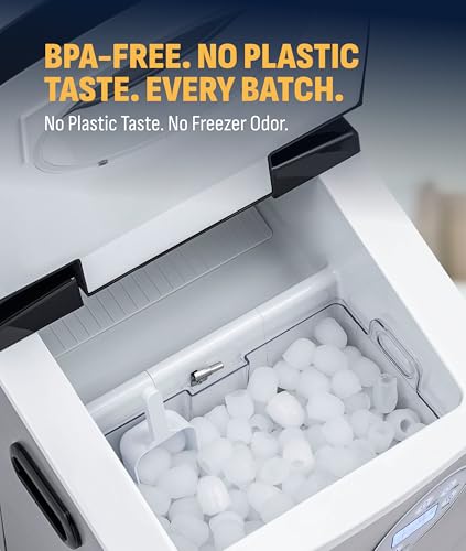 NewAir 50 lb. Countertop Ice Maker | Portable Bullet Ice Machine | 12 Cubes in 7 Minutes, 3 Ice Sizes | Stainless Steel, Self-Cleaning, BPA-Free