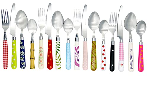 The Original Brink House Eclectic Collection Mix & Match Stainless Steel Cutlery Set with Multicolored Handles / 16 pieces with Metal Stand/Lifestyle utensils for home, apartment, dorm, outdoor