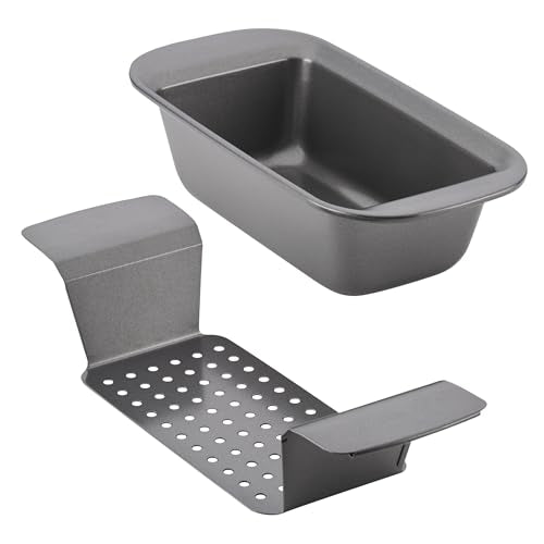 Rachael Ray Bakeware Meatloaf/Nonstick Baking Loaf Pan with Insert, 9 Inch x 5 Inch, Gray