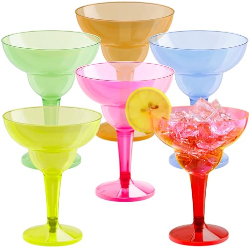 JOYIN 48PCS Plastic Margarita Glasses Cups, 12 oz Neon Disposable Cocktail Cup, Drink Cups for Cinco De Mayo Fiesta Decoration, Mexican Theme Party Supplies