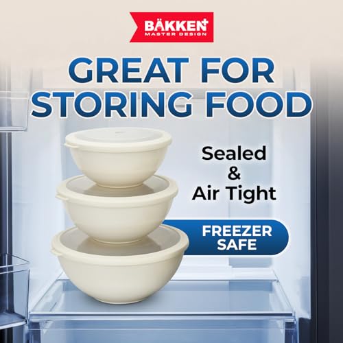 Bakken Master 12 Piece Plastic Nesting Bowls with Lids - Mixing Bowls Set includes 6 Prep Bowls and 6 Lids, BPA-Free, Reusable Meal Prep Containers, Microwave, Freezer & Dishwasher Safe, White Cream