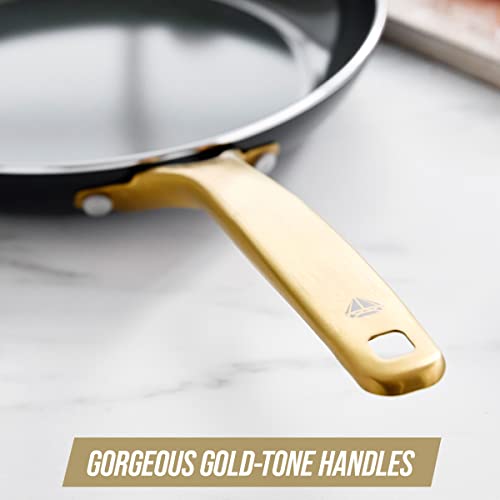 Blue Diamond 8" Nonstick Frying Pan Skillet, Diamond Infused PFAS & PTFE-Free Ceramic Pot, Dishwasher & Oven Safe, Gold Handle, Induction, Non Toxic Metal Utensil Safe, Egg & Omelet Pan, Black