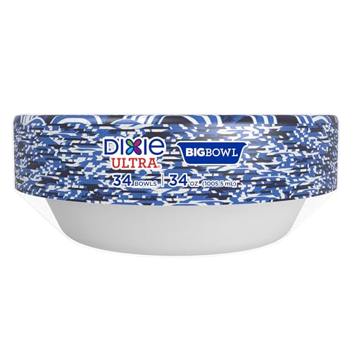 Dixie Ultra Extra Large Paper Bowls, 34 oz, 34 Count, Compostable, Microwave Safe, Disposable Bowls for Heavy Meals, Soups, Stews, and Everyday Use