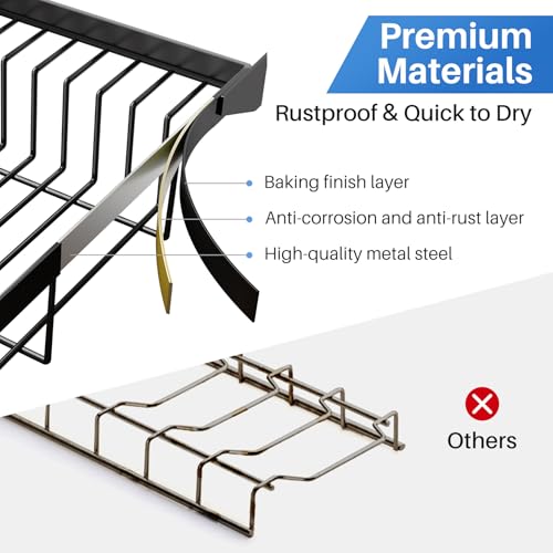 SNTD Over The Sink Large Dish Drying Rack, Metal, 26.8"-34.6", Black