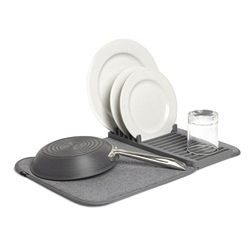 Umbra Udry Dish Drying Rack, Folding Dish Drainer Mat, Mini, Dark Grey