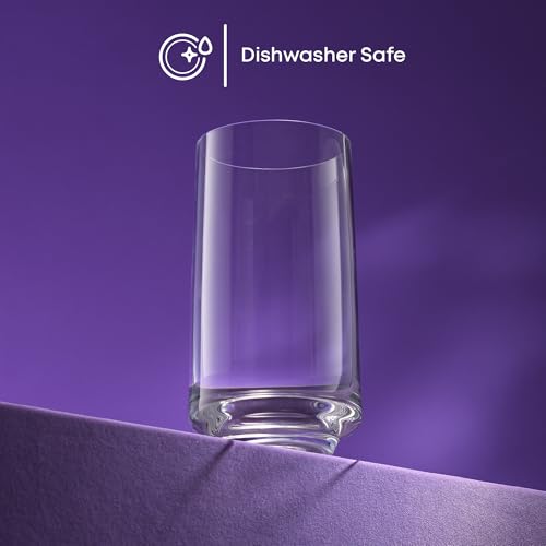 JoyJolt Sidney Highball Glasses Set of 4 | 16 oz Drinking Glasses for Water, Soda, Cocktail, Mojito, Tom Collins | Tall Glass Cups | Home Bar Glass Set | Premium Crystal Barware Made in Europe