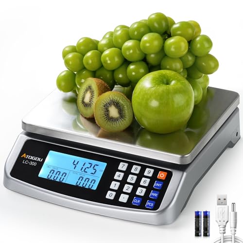 Atogou 110lb Food Scale, Commercial Kitchen Scale with Price Computing, Plug-in Usable, 0.05oz/1g, 304 Stainless
