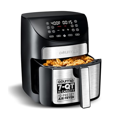 Gourmia Air Fryer, 7 Qt Large Capacity, FryForce360º, Digital Display with 10 Presets, Roast, Bake, Broil