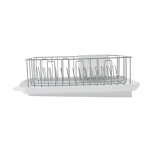 Farberware Classic Large Rust Resistant Full Dishrack with Removable 3 Compartment Flatware Caddy, Andlged Drain Board, 3-Piece, White