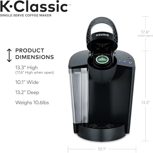 Keurig K-Classic Single Serve K-Cup Pod Coffee Maker, with 3 Brew Sizes, 48oz Removable Reservoir, Black (Renewed)