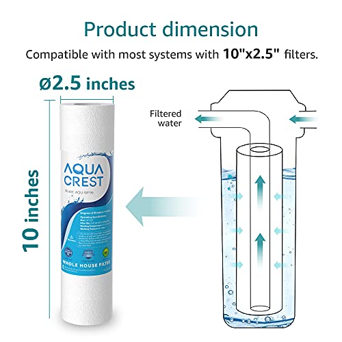 AQUA CREST AP110 Whole House Water Filter, Sediment Filter, 5 Micron, Replacement for 3M® Aqua-Pure AP110, Culligan® P5, APEC, GE FXUSC, Whirlpool®, Any 10" x 2.5" Home Water Filter, Pack of 6