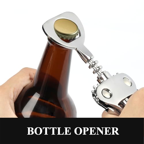 KORCCI Wine Opener, Heavy-Duty Zinc Alloy Wing Corkscrew, Premium Beer Bottle Opener, Multifunctional Wine Accessories with Ergonomic Handle and Sharp Screw, for Kitchen, Bar, Restaurant (SILVER)