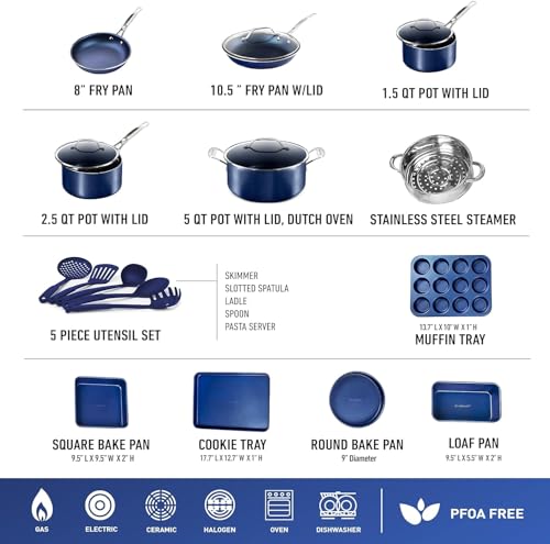 GRANITESTONE 20 Pc Kitchen Pots and Pans Set Non Stick Cookware Set, Kitchen Cookware Sets with Deep Frying Pan Set, Bakeware, & Steamer, Non Toxic PFOA PFOS Free, Oven and Dishwasher Safe