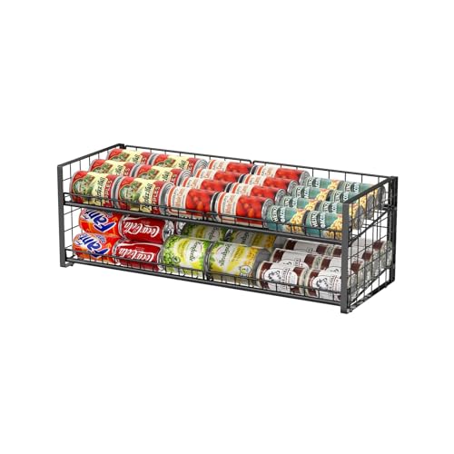 JKsmart 2-Tier Stackable Can Rack Organizer for Pantry Shelf, Extra-Long Can Holder for Kitchen Organization,Heavy Duty Can Dispenser for Canned Food Soup Goods up to 54 in Cabinet Storage, Black