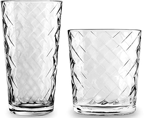 Circleware Chevron Huge 12-Piece Glassware Set of Highball Tumbler Drinking Glasses and Whiskey Cups for Water, Beer, Juice, Ice Tea Beverages, 6-15.75 oz & 6-12.5 oz, Clear