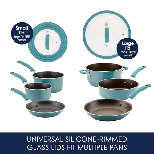 Rachael Ray Cook + Create Aluminum Nonstick Cookware Set, 10-Piece, Agave Blue