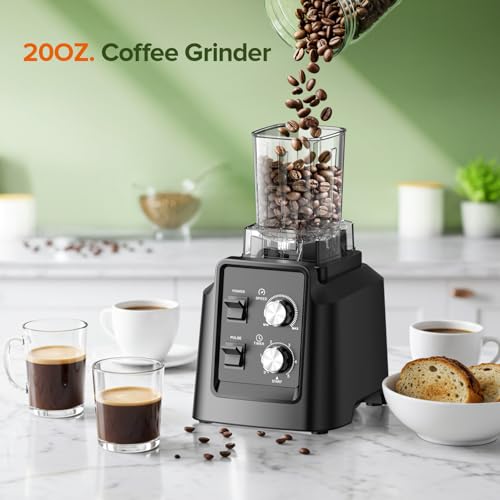 Blender, 1800W Blender with Grinder - 6-Blade Professional Smoothie Blenders for Kitchen, Crushes Ice, Self-Cleaning, 68oz & 20oz Jars Dishwasher Safe, for Baby Food, Nut Butter
