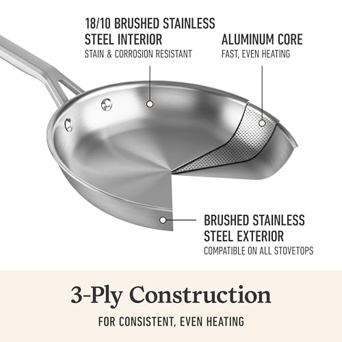 Calphalon Brushed 3-Ply Stainless Steel Cookware Set w/Turbo Heat Tech 6Qt Stock Pot with Lid, Induction, Oven Safe 450F, Brushed Stainless Silver