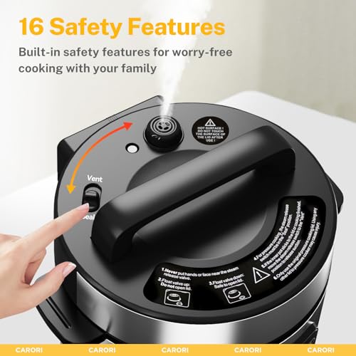 CARORI 9-in-1 Electric Pressure Cooker, 1200W Instant Multi-Cooker with IMD Touchscreen, Olla de Presion, Non-Stick Pot, Rice Cook, Slow Cook, Steamer, Sauté, Warmer, Safe Venting, Silver 8 Qt