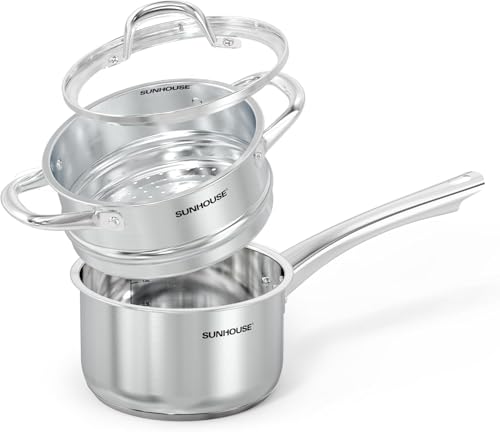 SUNHOUSE 2 QT Stainless Steel Saucepan with Lid and Steamer Basket Insert