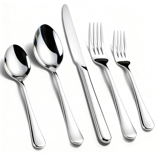 KIKCOIN 40 Pack Silverware Set for 8, Food-Grade Stainless Steel Flatware Set, Heavy Duty Mirror Polished Cutlery Utensils Set with Knives Spoons and Forks Set for Home Kitchen Restaurant Wedding