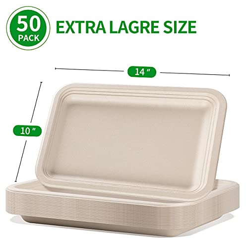 bloomoon 50 Pack 14 Inch Disposable Food Trays, Large Paper Plates 14 inch Crawfish Trays BBQ Plates Disposable Platters Trays for Party, Seafood Boil Party Supplies