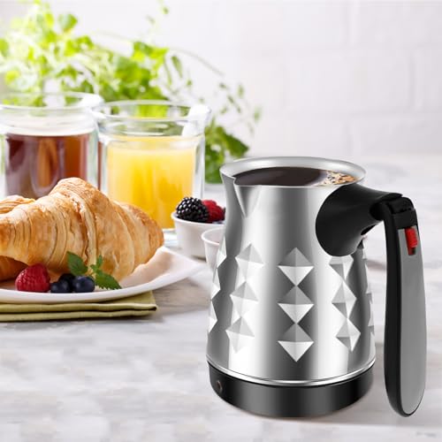 LYIYEYAN Turkish Coffee Maker, Stainless Steel 500ml Turkish Coffee Machine with Folding Handle, 5 to 6 Cups Capacity Turkish Coffee Pot, Electric Coffee Tea Warmer Kettle for Home Travel (Diamond)