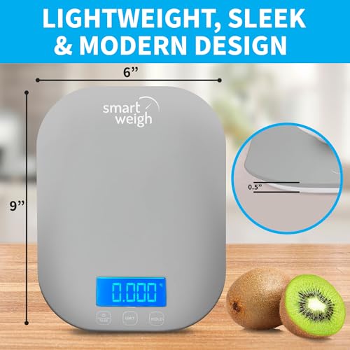 Smart Weigh Gray Digital Kitchen Scale for Cooking, Weight Loss, Calorie Tracking, Baking, Food Portion Control, and Meal Prep - Accurate Measurements in Grams and Ounces