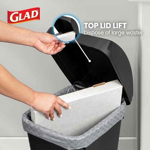 Glad 12 Gallon Trash Can with Clorox Odor Protection | Linkable Waste and Recycling Bin with Swing Top and Lift Up Lid, for Kitchen, Office or Home, Black