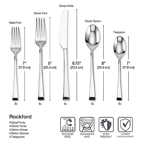 Mikasa Rockford 20-Piece Flatware Set, Service for 4, Forged 18/0 Stainless Steel Silverware with Modern Square-Cut Design, Dishwasher Safe Cutlery Set
